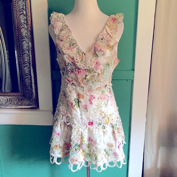 Just Me white floral ruffle lace dress M - Picture 3 of 14